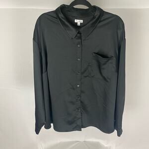 Black Button Up Long Sleeve Shirt by Love Fire, Size 2X